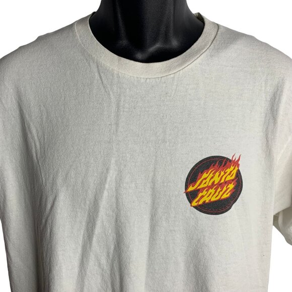 Vintage Santa Cruz Crewneck T Shirt L White Flames Logo Short Sleeves Skateboard - Picture 4 of 7